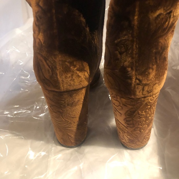 AQUAZZURA Over The Knee Thigh High Brown Velvet Brocade Block Heel Boho Boot - Picture 3 of 10